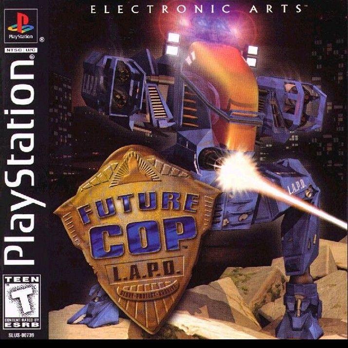 PlayStation game cover for 'Future Cop: L.A.P.D.' featuring a robot and shield emblem.