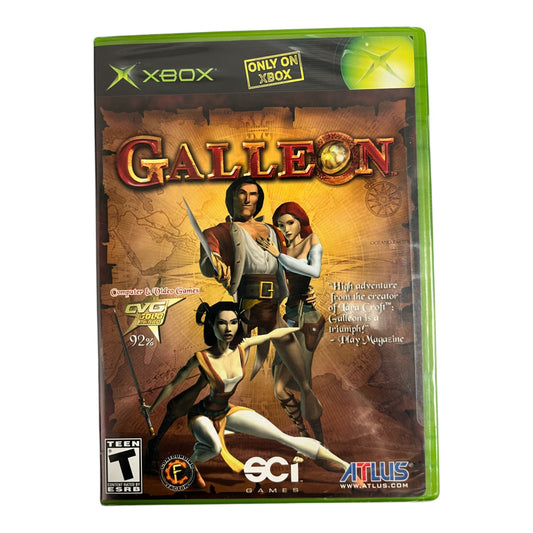 Galleon game cover for Xbox with characters on a brown background