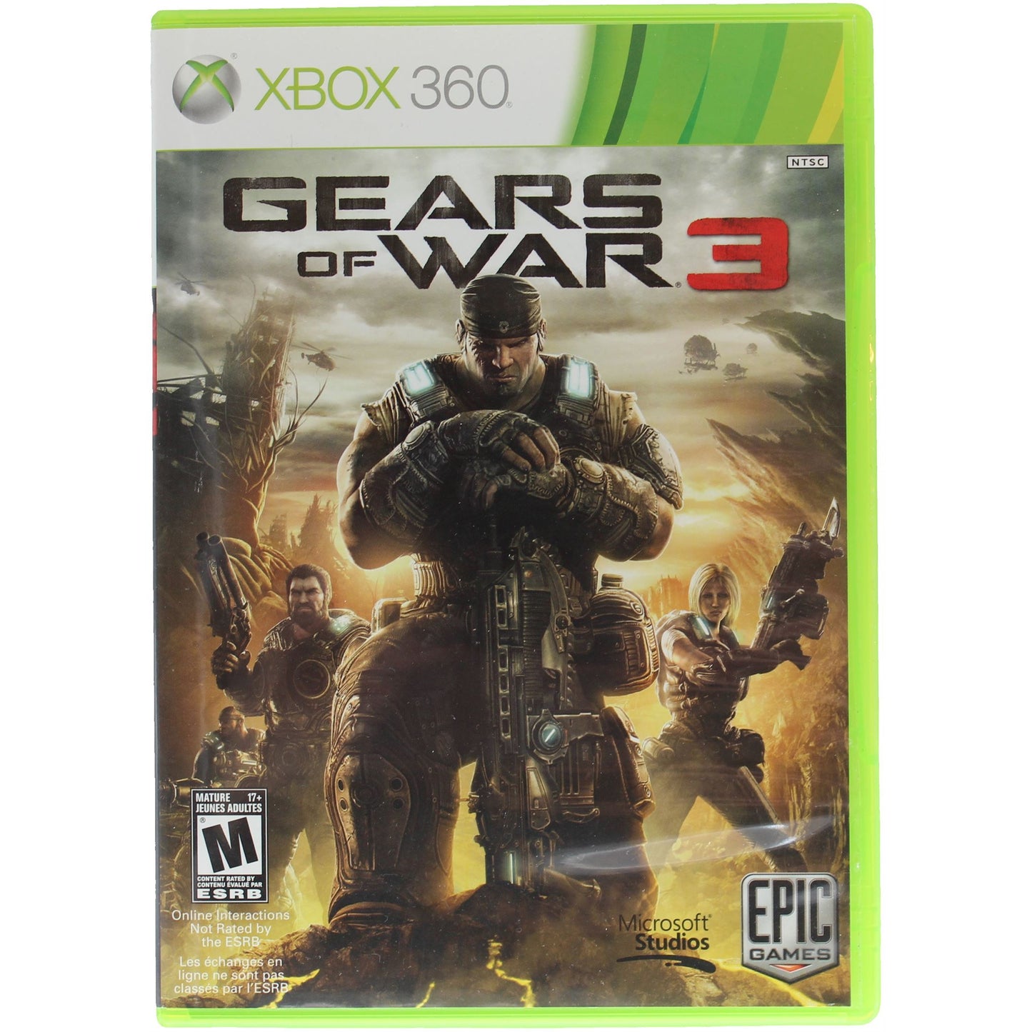 Gears of War 3 game case for Xbox 360 with a soldier in combat gear on the cover.