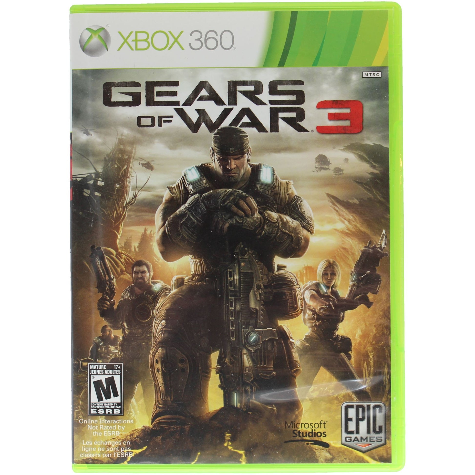 Gears of War 3 game case for Xbox 360 with a soldier in combat gear on the cover.