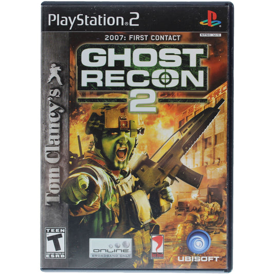 PlayStation 2 game case for 'Ghost Recon 2' with character holding a gun on the cover.