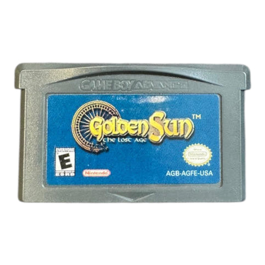 Game cartridge for 'Golden Sun: The Lost Age' on Game Boy Advance with blue and silver design.