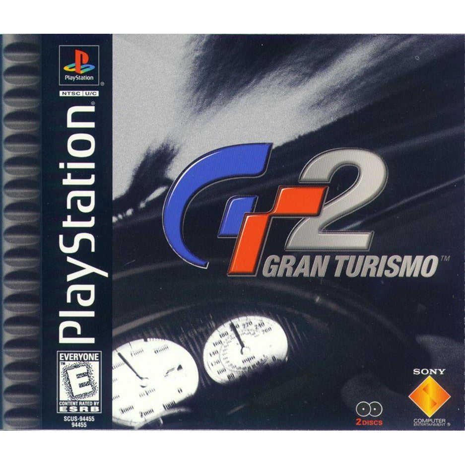 PlayStation game case for GT2 Gran Turismo with branding and graphics.