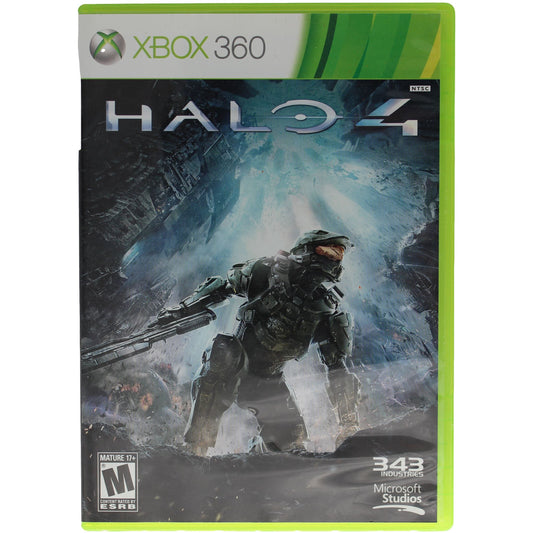 Xbox 360 Halo 4 game case with a soldier in a helmet and armor on a white background