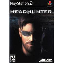 PlayStation 2 game cover of 'Headhunter' with a dark theme and sunglasses.
