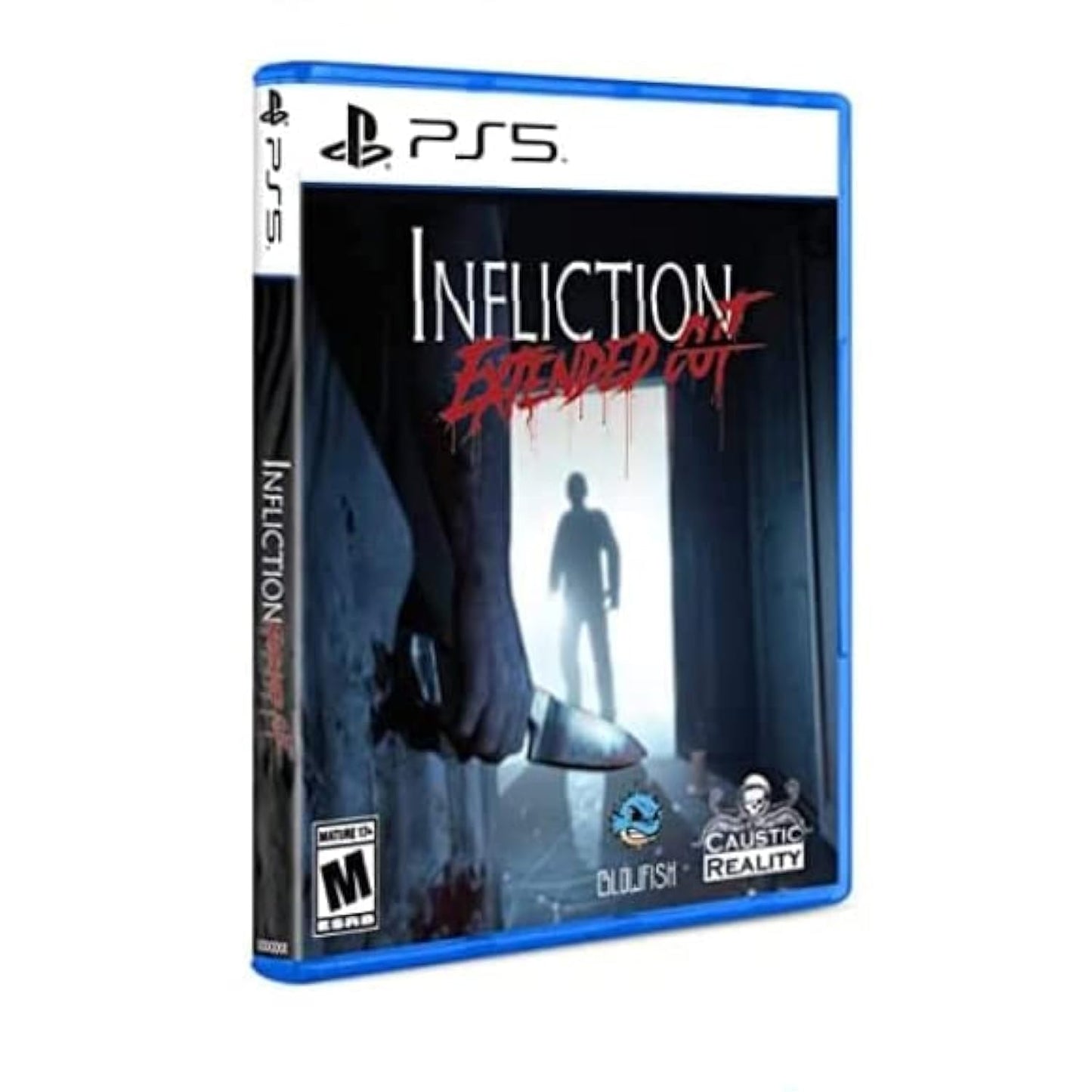 Game case for 'Infliction Extended Out' on PS5 with a dark cover and blue edge.