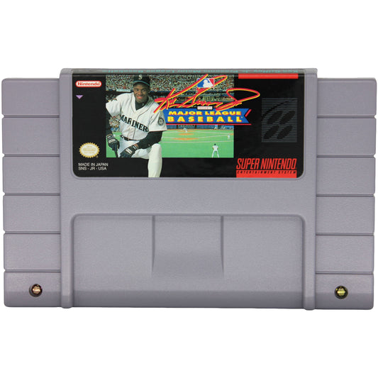 Super Nintendo Entertainment System game cartridge for 'Major League Baseball' with a player on the screen.