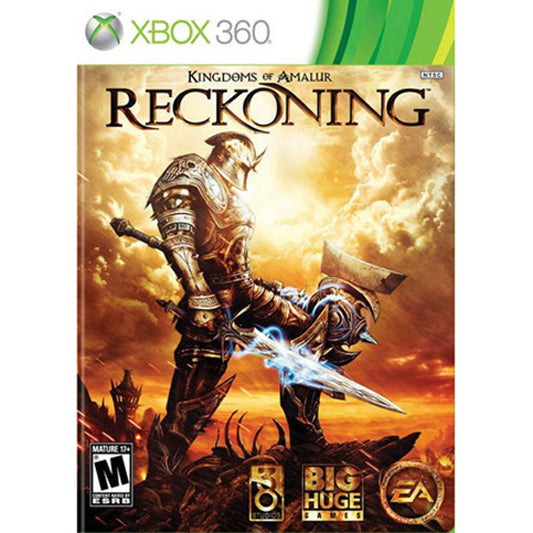 Game cover of 'Kingdoms of Amalur: Reckoning' for Xbox 360 with a warrior character and stormy sky.