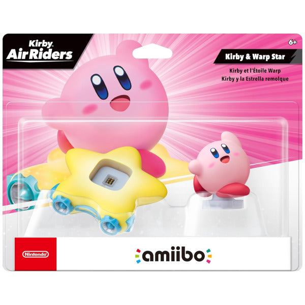 Kirby AirRiders packaging with Kirby and Warp Star figures on a pink background