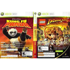 Two video game cases for 'Kung Fu Panda' and 'Indiana Jones' on a white background