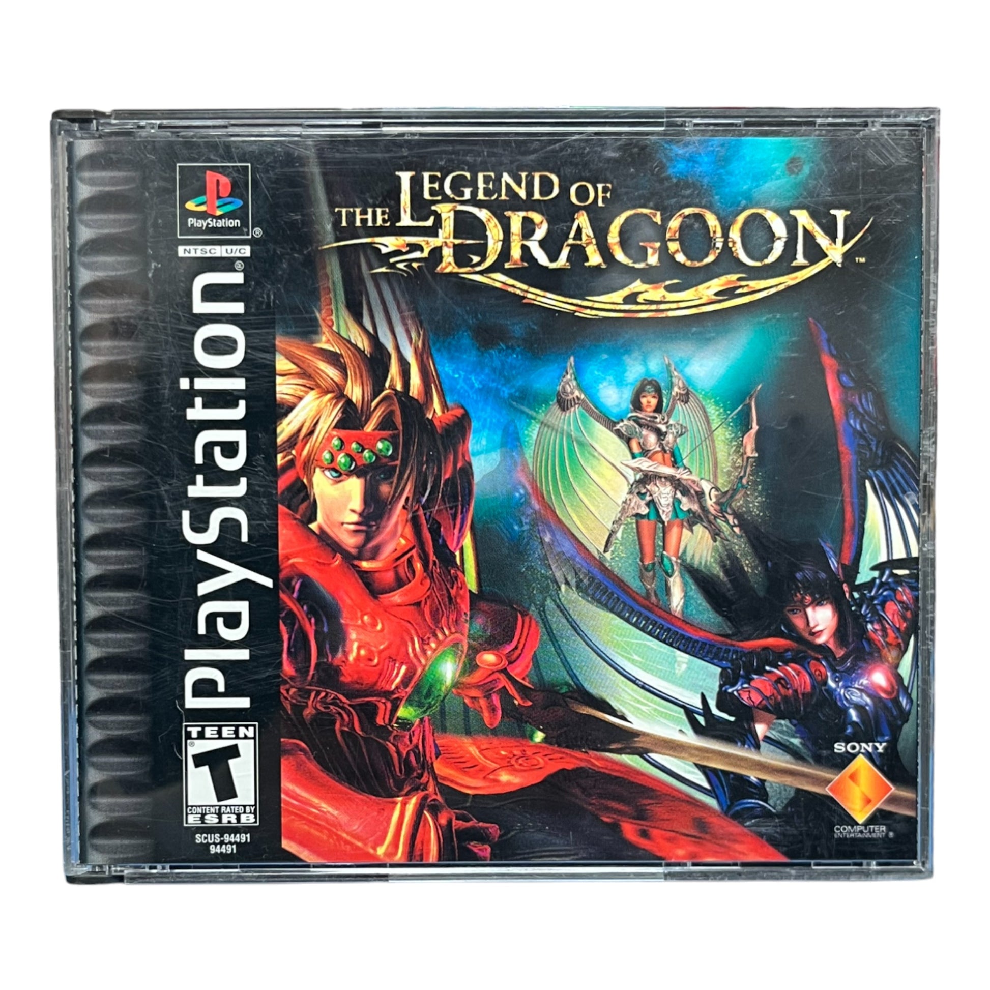 PlayStation game case for 'The Legend of Dragoon' with characters and dragon illustration.