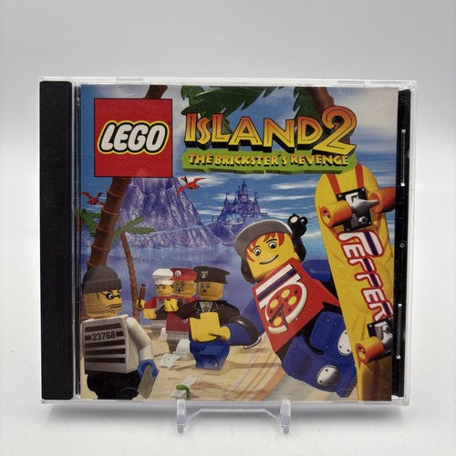 LEGO Island 2 game case on a stand with colorful graphics and LEGO characters.