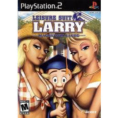 Video game cover for 'Leisure Suit Larry' on PlayStation 2 featuring three characters.