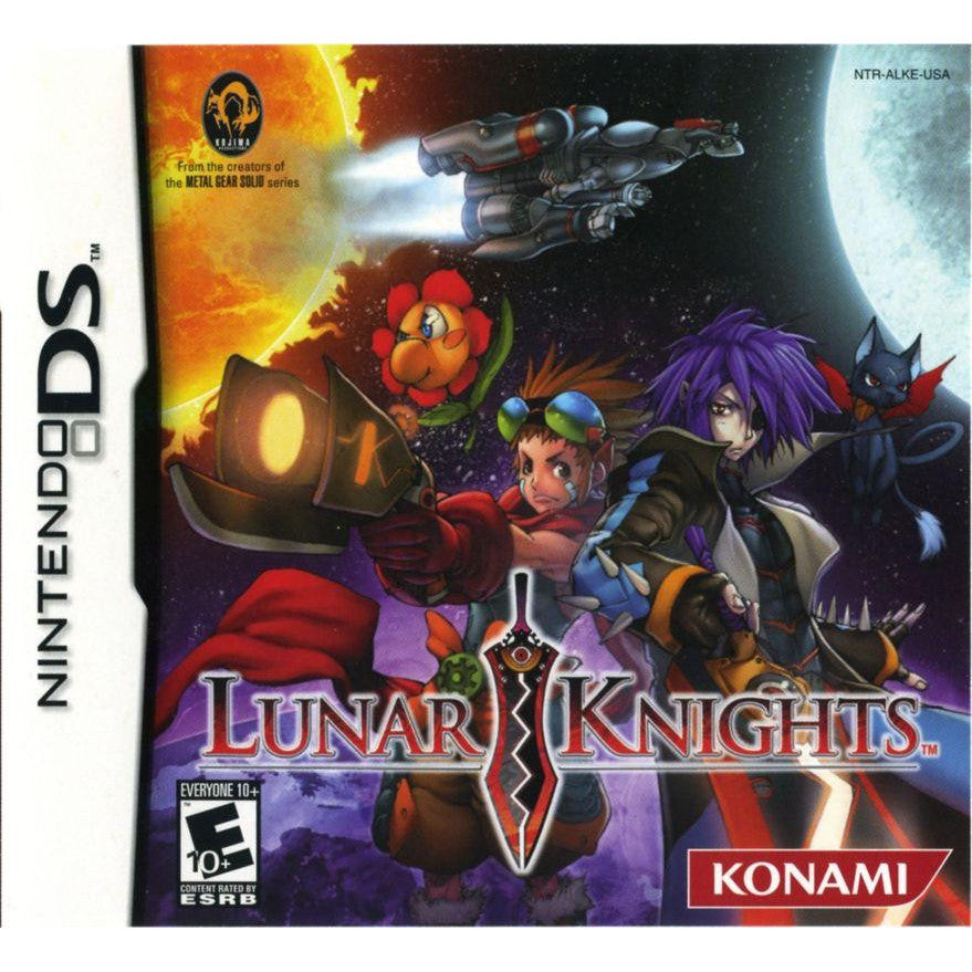 Nintendo DS game case for 'Lunar Knights' with characters and space-themed background