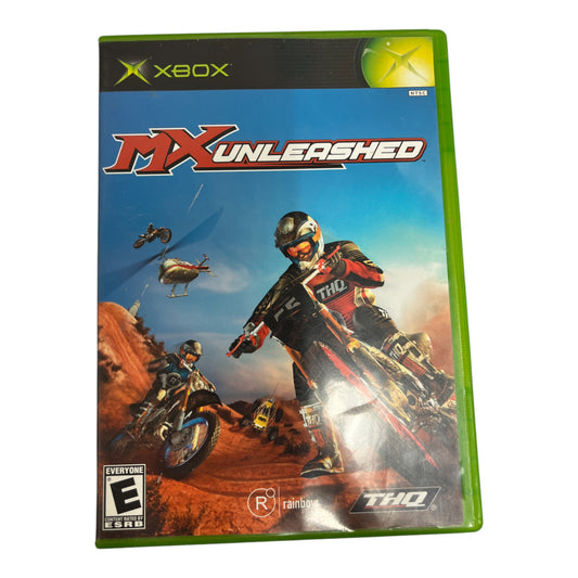 Xbox game case titled 'MX Unleashed' with a motocross rider on the cover.