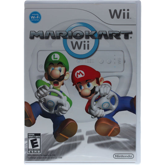 Mario Kart Wii game box with Mario and Luigi on a white background