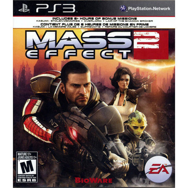 Game cover of 'Mass Effect 2' for PS3 with characters and EA logo.