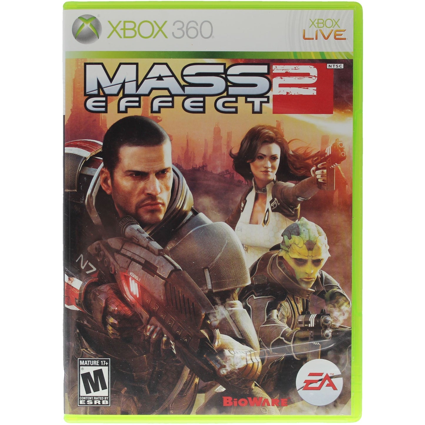 Xbox 360 game case for 'Mass Effect 2' with characters and EA logo.