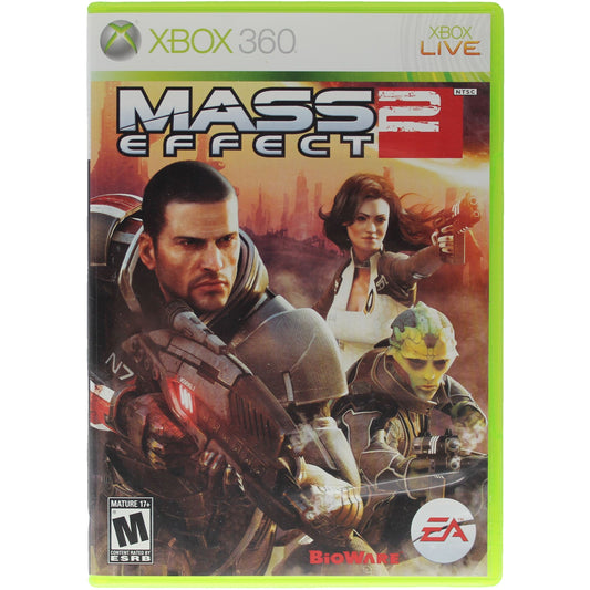 Xbox 360 game case for 'Mass Effect 2' with characters and EA logo.