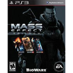 Mass Effect Trilogy game box for PS3 with character and cover art on a dark background