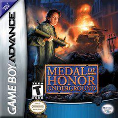 Game Boy Advance game case for 'Medal of Honor Underground' with a soldier and tank on fire in the background.