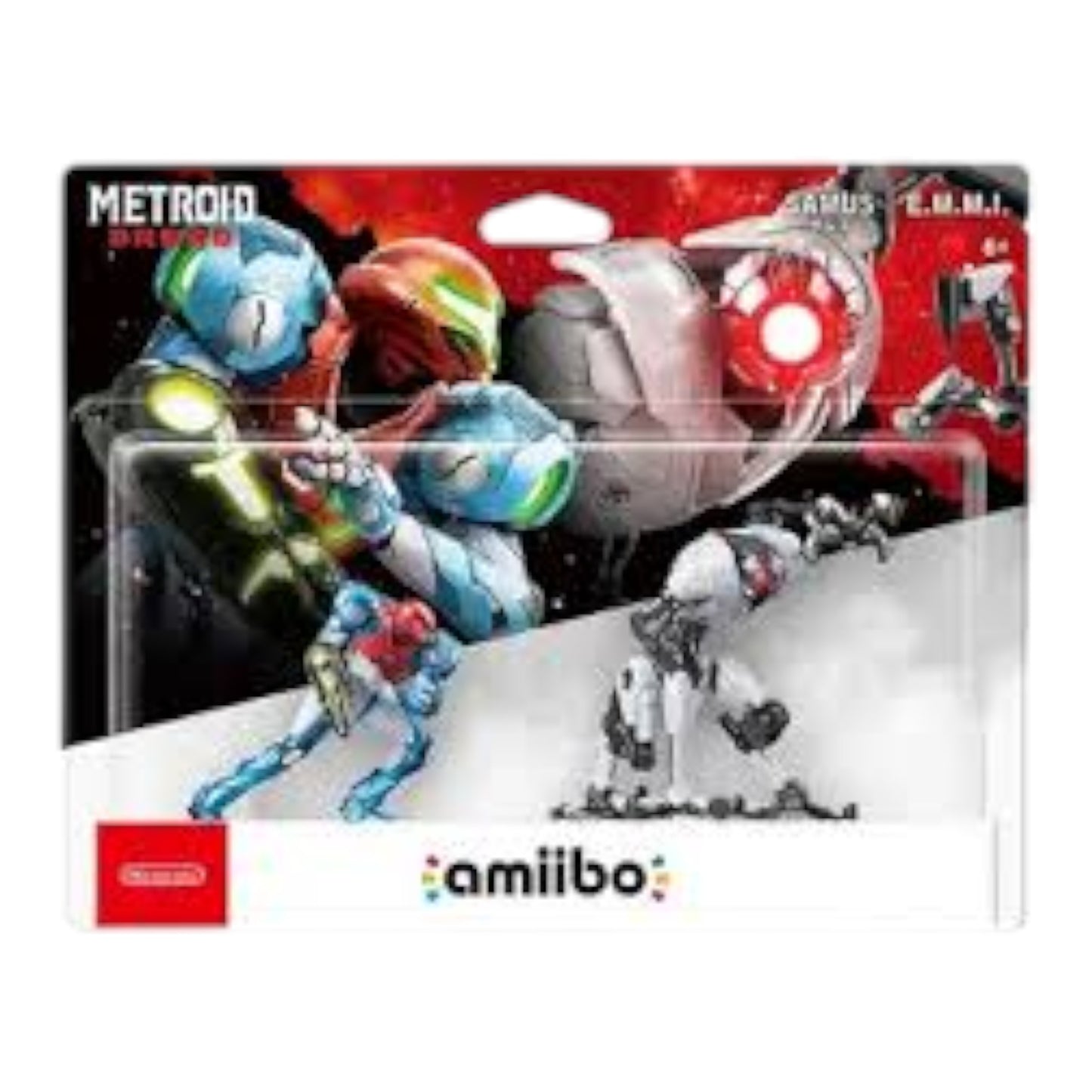 Amiibo packaging featuring a character from the Metroid series on a white background