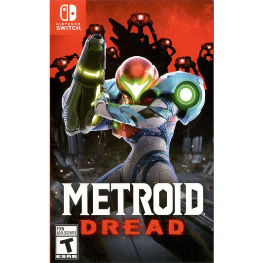 Game cover for 'Metroid Dread' on Nintendo Switch with a robot in the background.