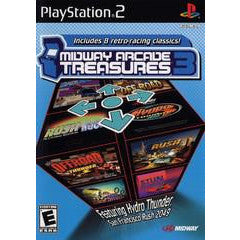 Midway Arcade Treasures PlayStation 2 game box with multiple game covers on a blue background