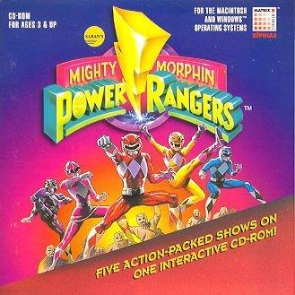 Mighty Morphin Power Rangers CD-ROM cover with characters and text on a colorful background