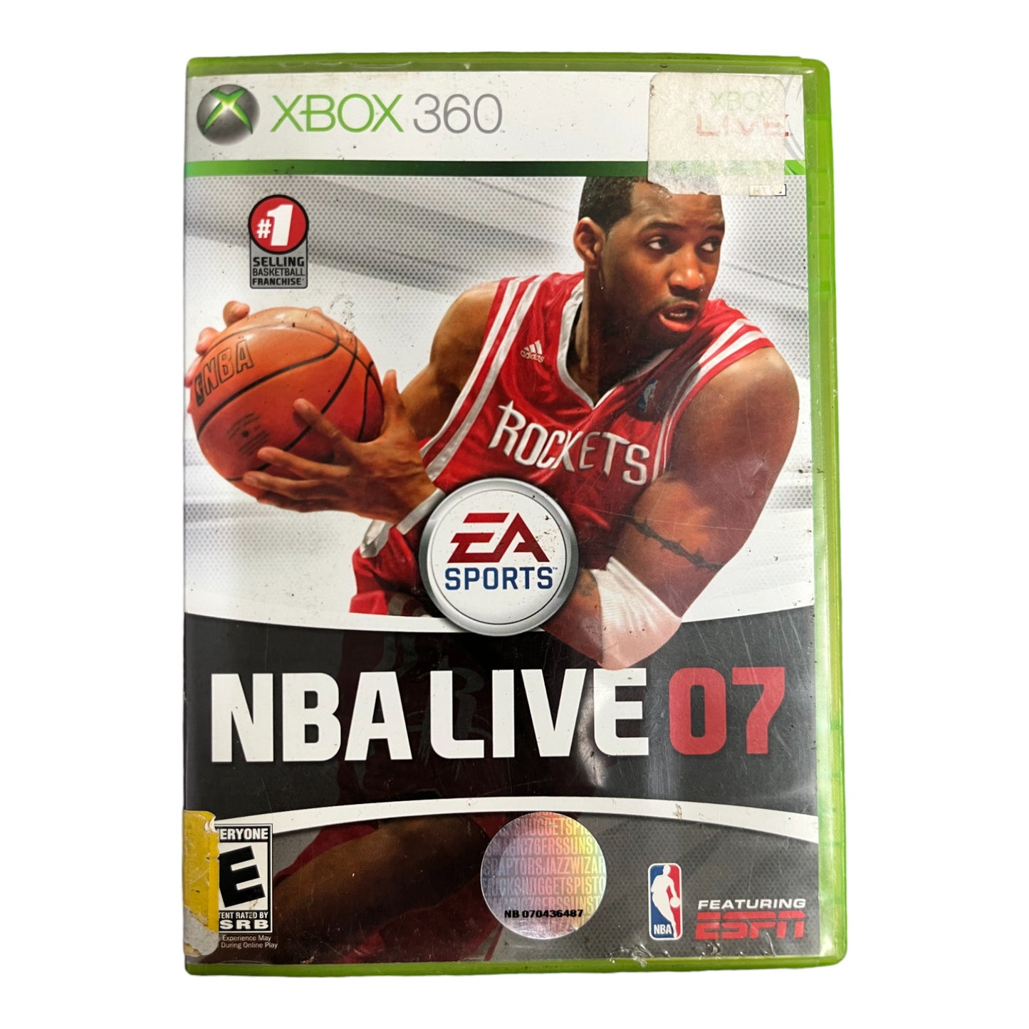 NBA Live 07 game cover for Xbox 360 with a player holding a basketball and EA Sports logo.