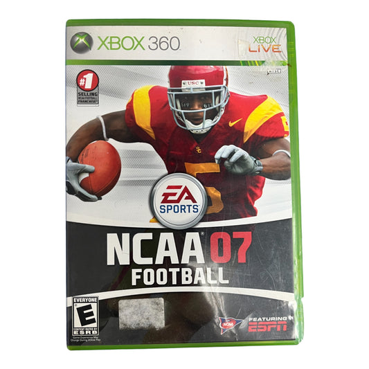 Xbox 360 game case for 'NCAA Football 07' with a football player on the cover.