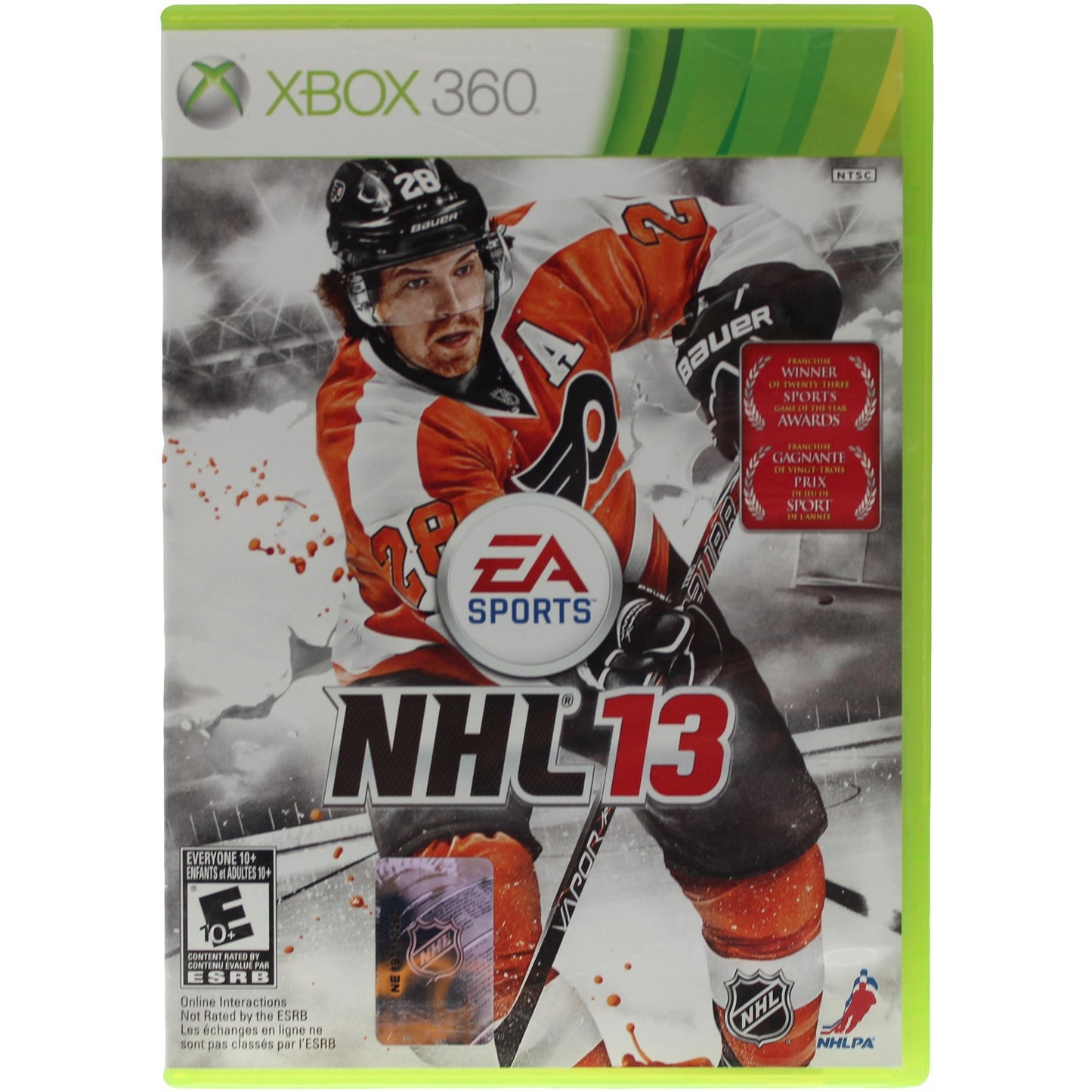 Xbox 360 game case for NHL 13 with a hockey player on the cover