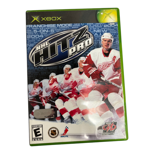 Video game case for 'NHL Hitz Pro' on Xbox with hockey players and branding.