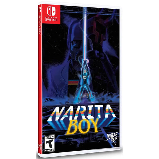Narita Boy game box for Nintendo Switch with colorful design and character illustration.