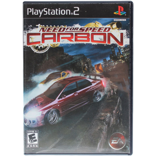 PlayStation 2 game case for 'Need for Speed Carbon' with a red car on the cover.