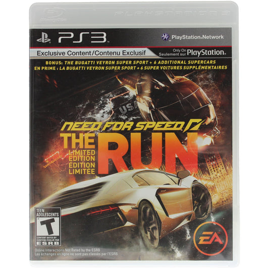 PlayStation 3 game case for 'Need for Speed: The Run' with a car on the cover.