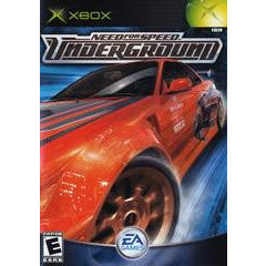 Video game cover for 'Need for Speed Underground' with a red car on a white background