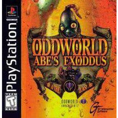 Game cover of 'Oddworld: Abe's Exoddus' for PlayStation with colorful design and characters.
