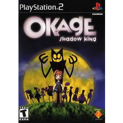 PlayStation 2 game cover of 'Okage: Shadow King' with a dark design and moon in the background.