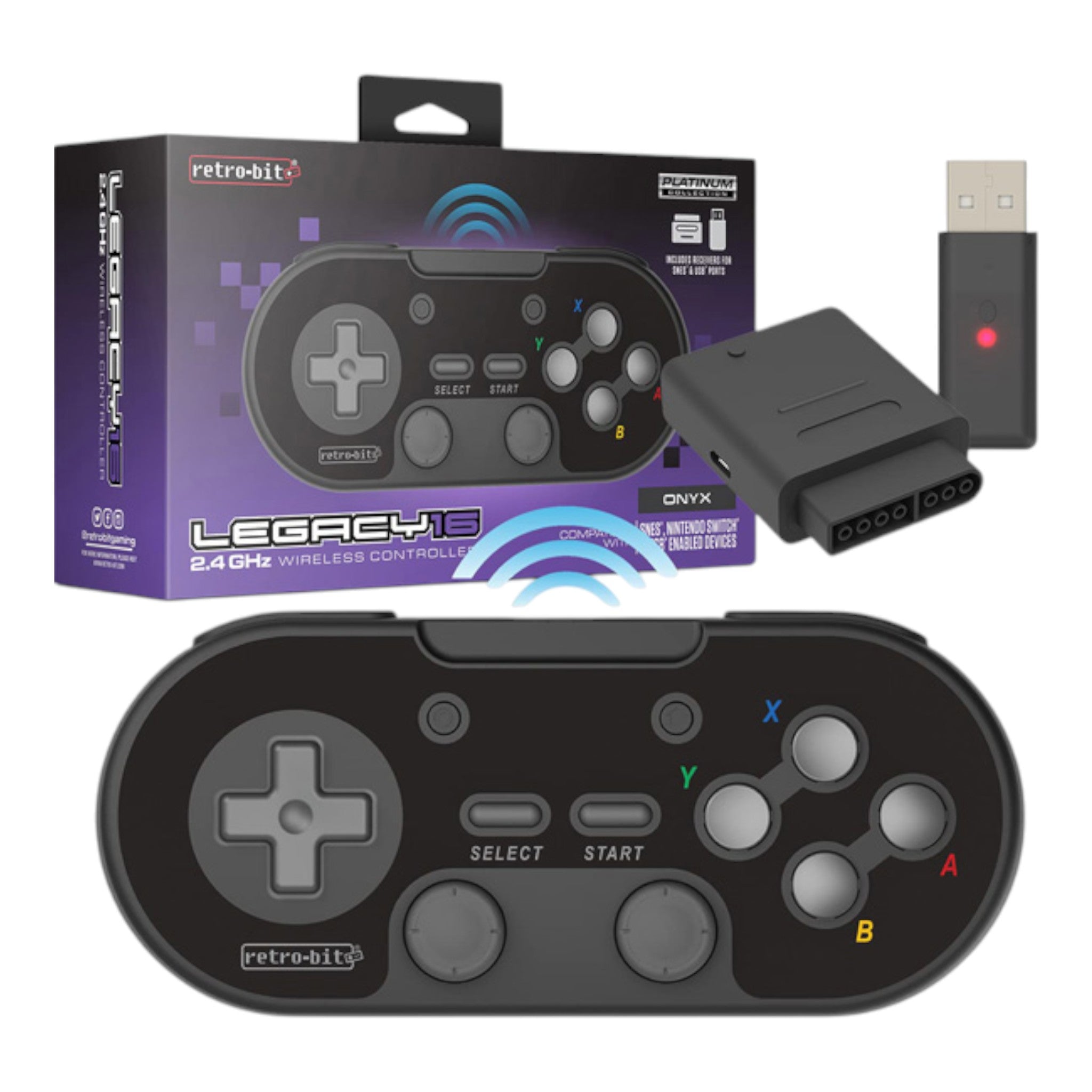 Onyx Black Legacy16 Wireless USB Controller for SNES/Switch & USB enab ...
