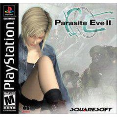Cover of 'Parasite Eve II' for PlayStation with a character and Squaresoft logo.