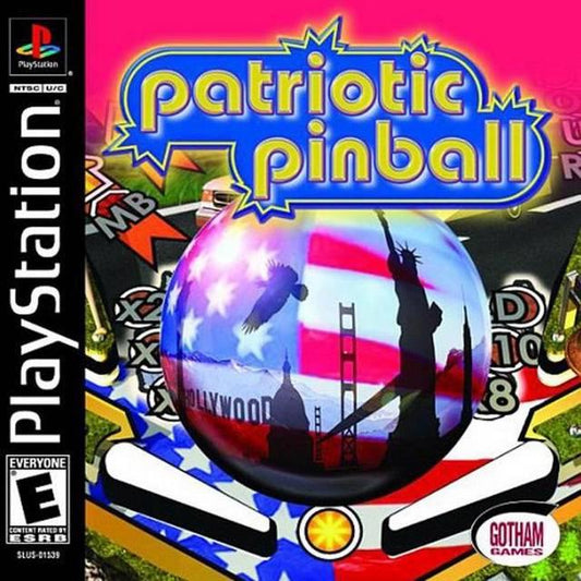 PlayStation game cover for 'Patriotic Pinball' with a colorful design and pinball machine elements.