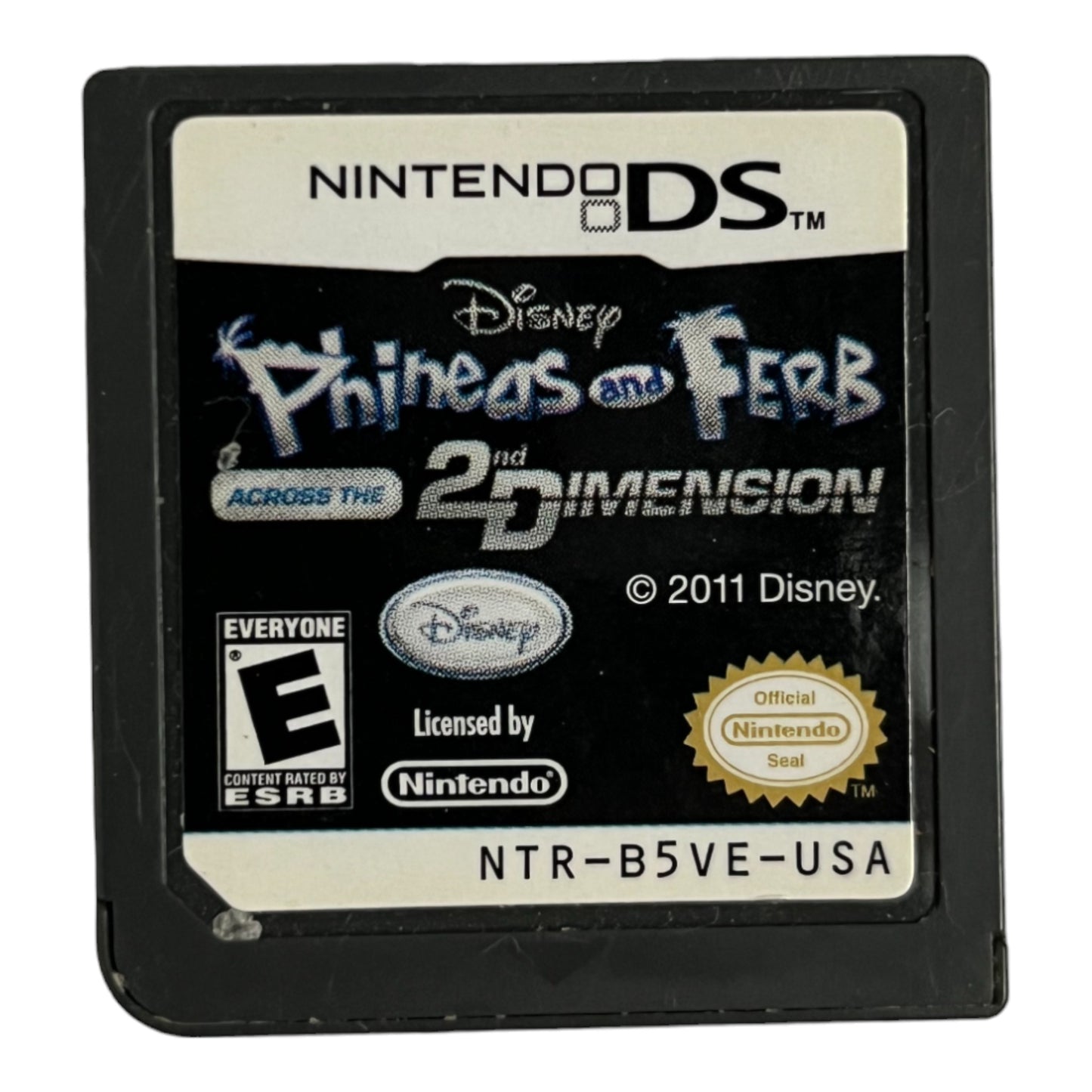 Nintendo DS game cartridge for 'Phineas and Ferb Across the 2nd Dimension' on a white background