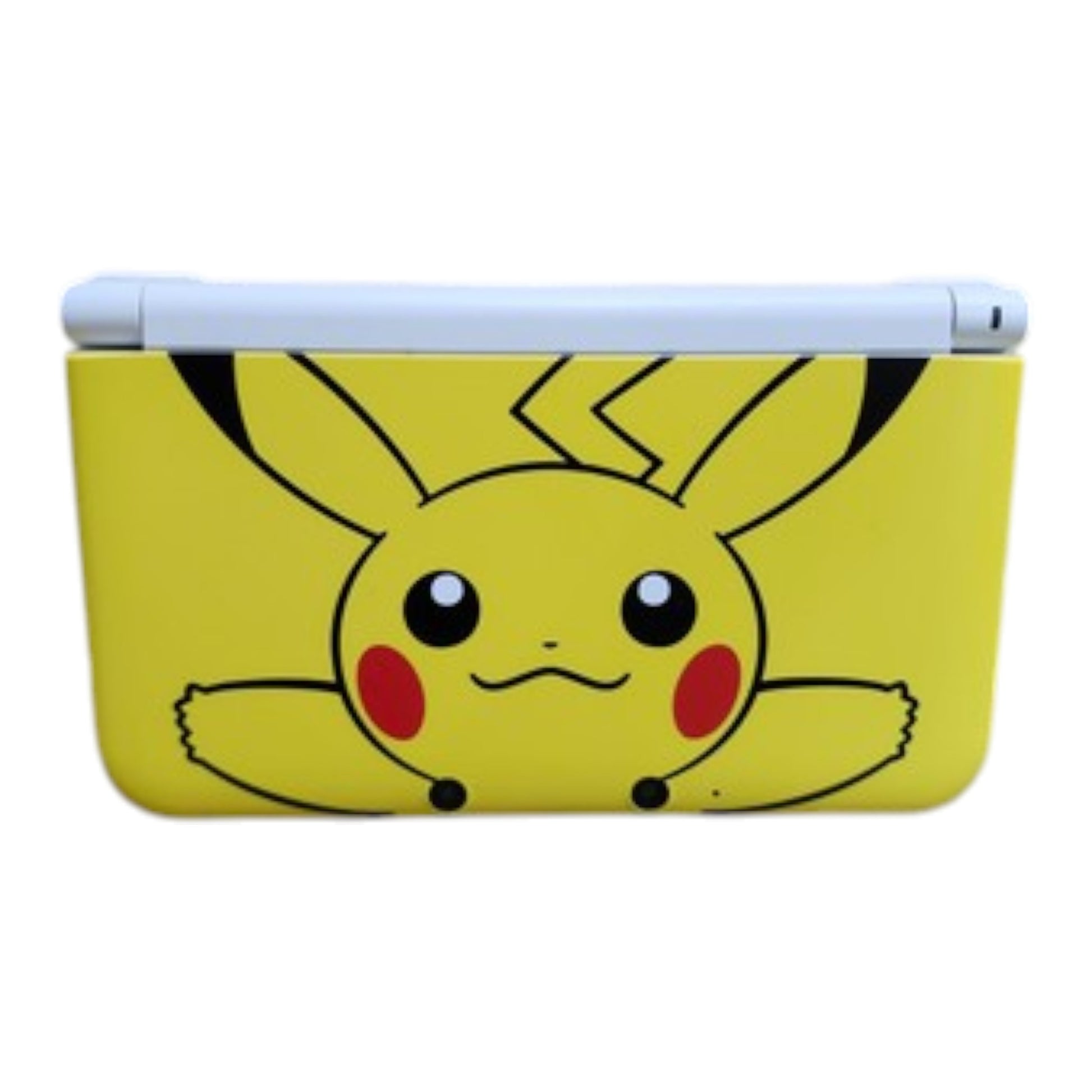 Yellow gaming console with Pikachu design on a white background