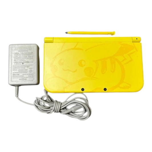 Yellow gaming console with charger on a white background