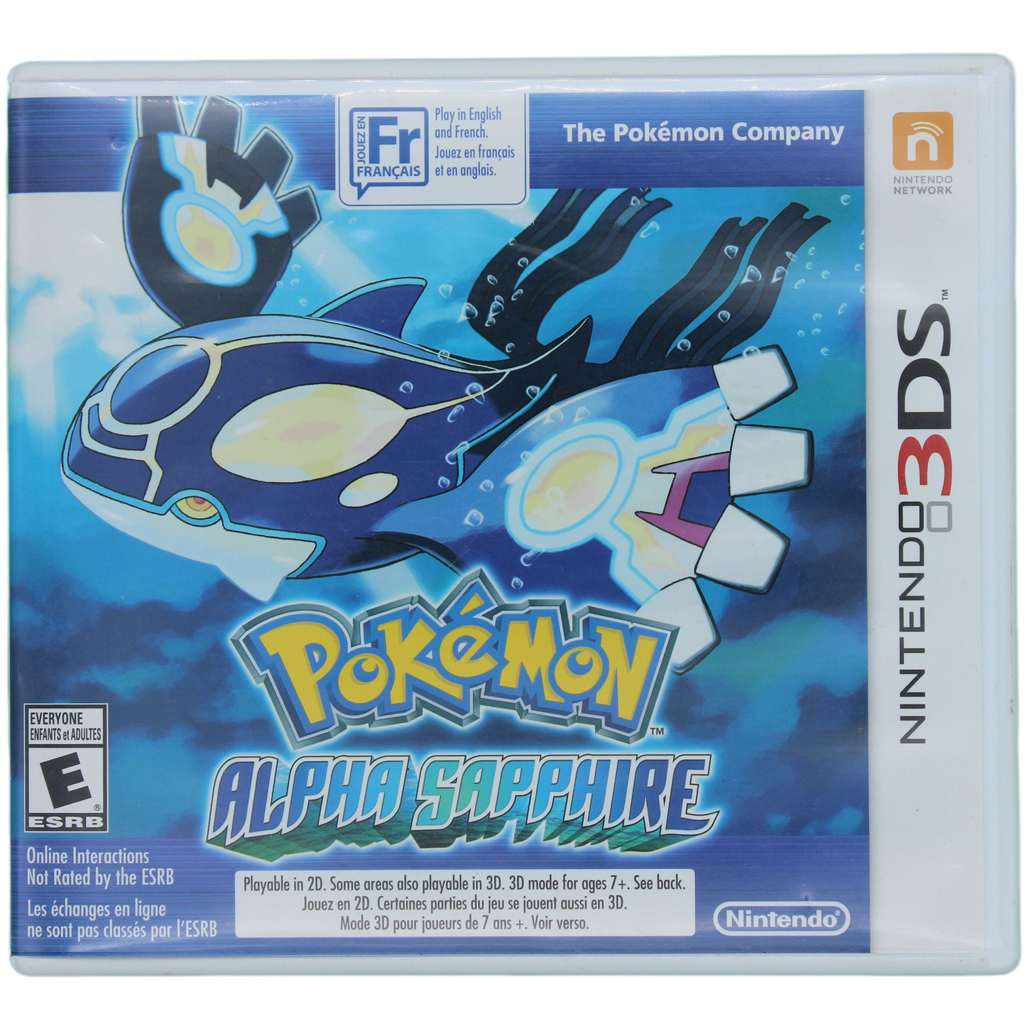 Pokémon Alpha Sapphire game case for Nintendo 3DS with Pokémon logo and branding.