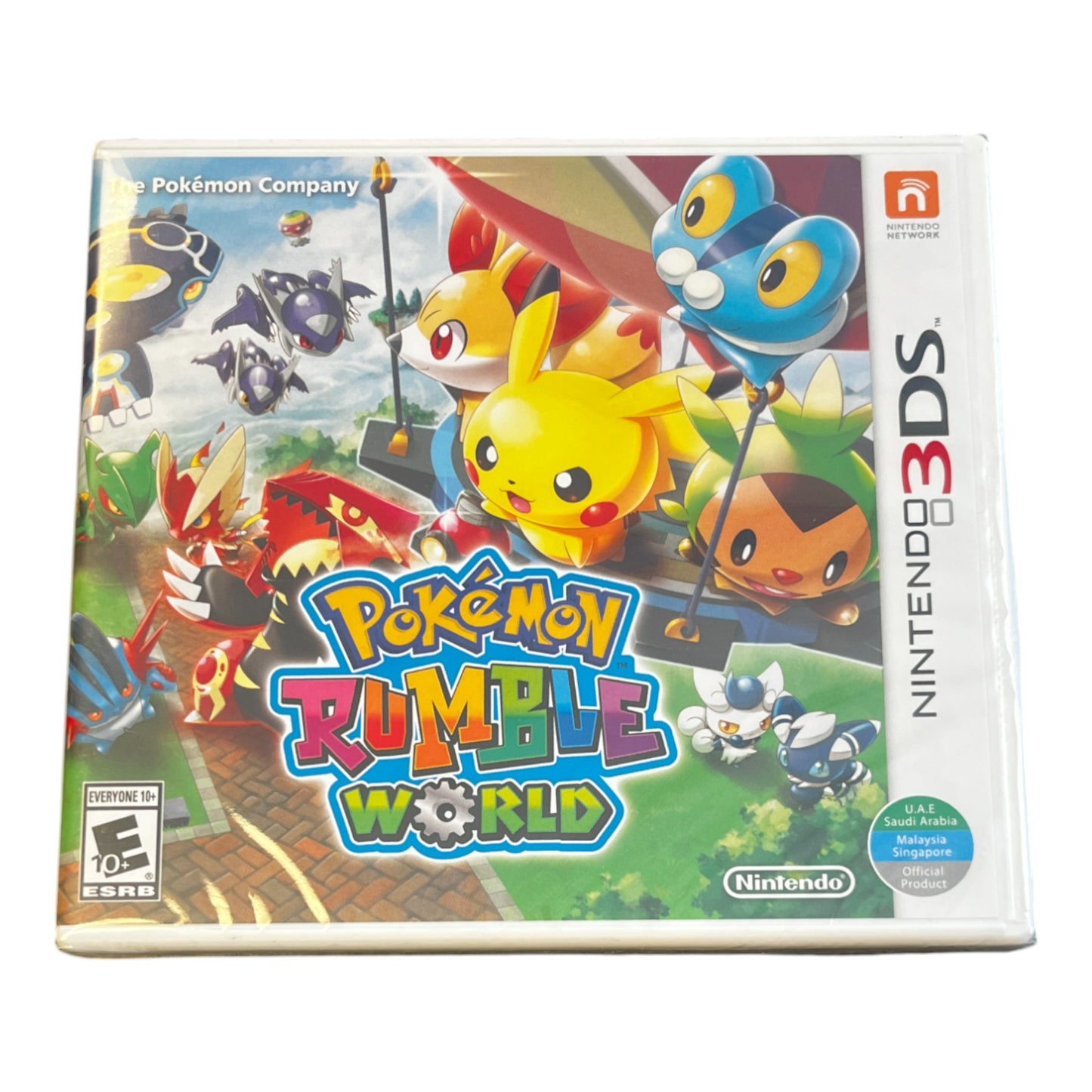 Pokémon Rumble World game case for Nintendo 3DS with colorful graphics and character images.