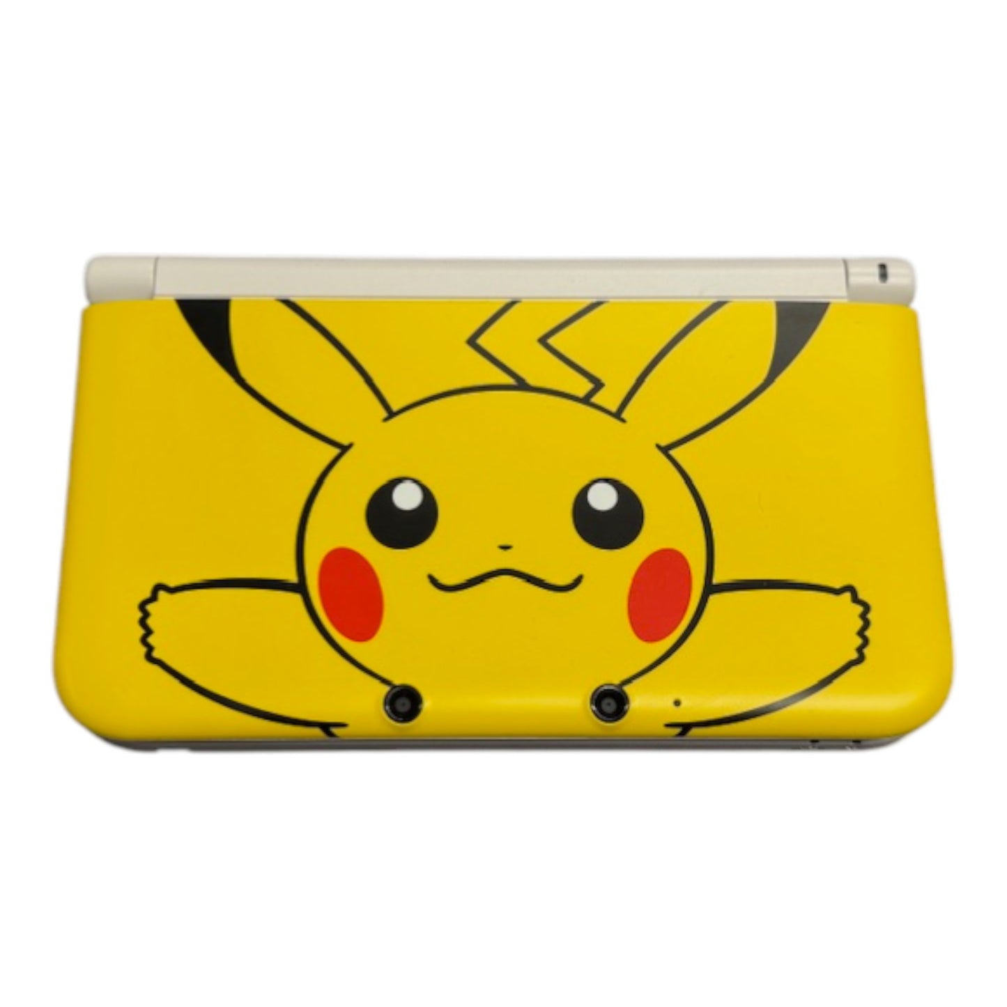 Yellow gaming console with Pikachu design on a white background