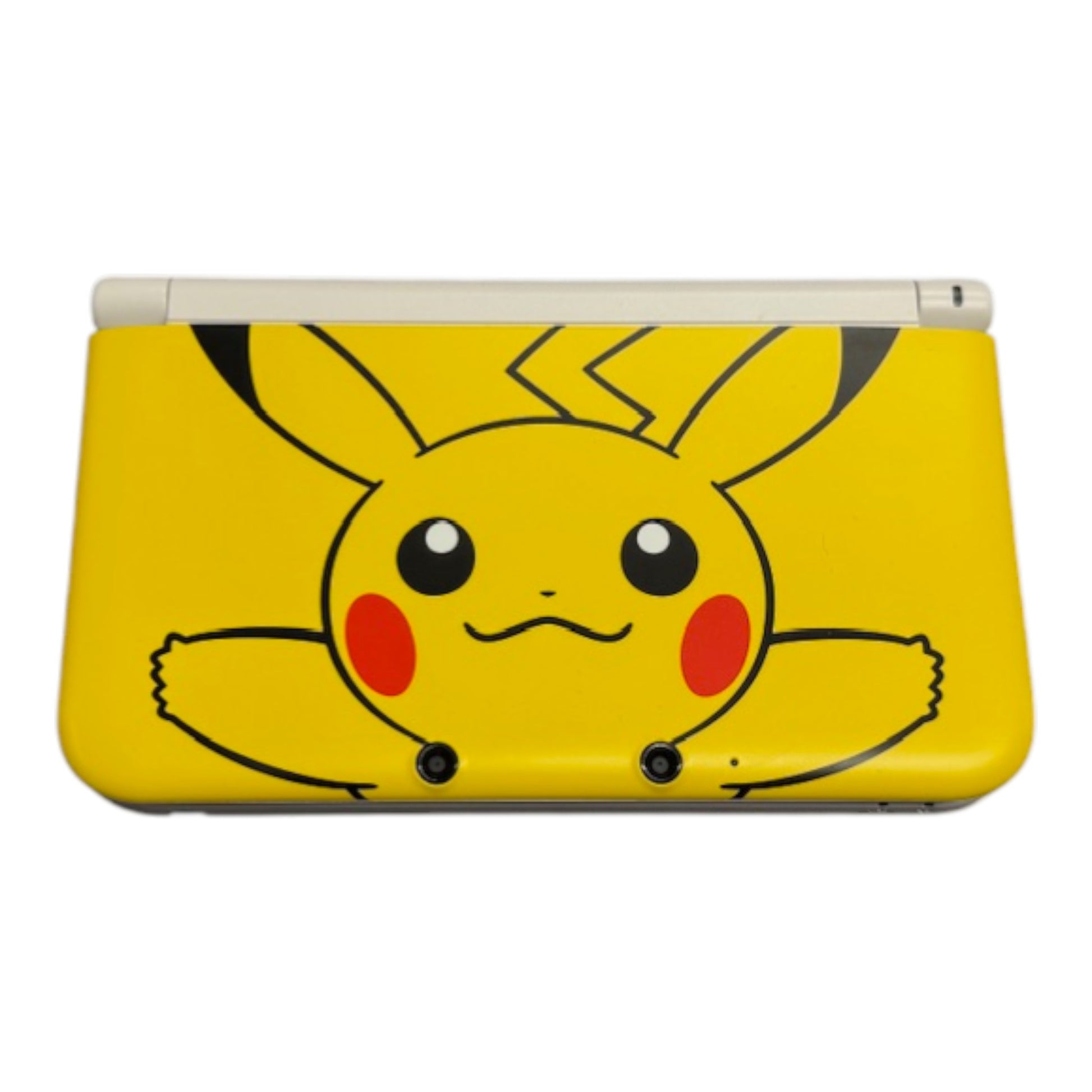 Yellow gaming console with Pikachu design on a white background