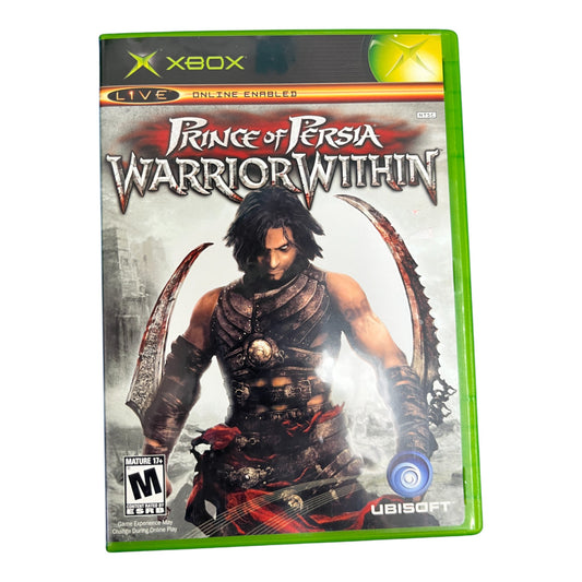 Game case for 'Prince of Persia: Warrior Within' on Xbox with a warrior holding two swords.